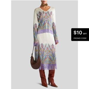 Etro Cream and Purple Patterned Midi Skirt